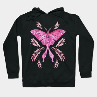 Pink Watercolor Luna Moth Hoodie